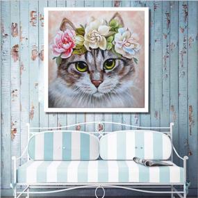 img 2 attached to 🎨 Dazzling DIY 5D Full Diamond Painting Kit for Adults | A Cat with A Wreath Paint with Diamonds Kit - Diamonds Embroidery by Numbers (11.8X11.8inch)