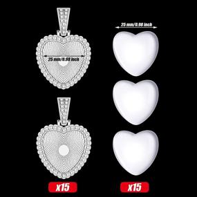 img 3 attached to Set of 30 Rhinestone Bezel Pendant Tray Glass Cabochons - Includes 15 Heart-Shaped Rhinestone Bezels & 15 Clear Glass Cabochons for Jewelry Crafts (Silver)