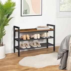 img 2 attached to 👞 Efficient Shoe Storage Solution: HOOBRO 3-Tier Shoe Rack Bench with Mesh Shelves and Handles in Rustic Brown BF03HX01