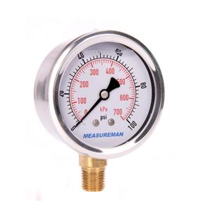 img 3 attached to Measureman 2.5-Inch Dial Pressure Gauge, Glycerin-Filled, 0-100psi/kpa, 304 Stainless Steel Case, 1/4-Inch NPT Lower Mount