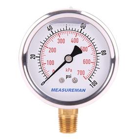 img 4 attached to Measureman 2.5-Inch Dial Pressure Gauge, Glycerin-Filled, 0-100psi/kpa, 304 Stainless Steel Case, 1/4-Inch NPT Lower Mount