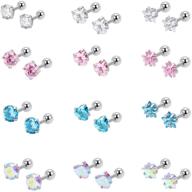 💎 yfstyle 12 pairs colorful cartilage earrings | hypoallergenic cz studs set for women & girls | screwback piercing jewelry gifts logo