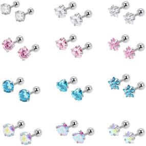 img 4 attached to 💎 yfstyle 12 Pairs Colorful Cartilage Earrings | Hypoallergenic CZ Studs Set for Women & Girls | Screwback Piercing Jewelry Gifts