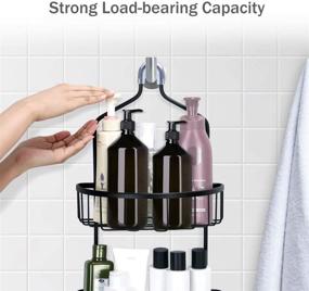 img 2 attached to 🚿 Duwee NeverRust Aluminum Caddy Organizer - Hanging Shower Caddy for Shampoo, Conditioner, and Shower Essentials - Over-The-Shower-Head Rack with Hooks for Razors and Towels - Sleek Black Design
