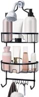 🚿 duwee neverrust aluminum caddy organizer - hanging shower caddy for shampoo, conditioner, and shower essentials - over-the-shower-head rack with hooks for razors and towels - sleek black design logo