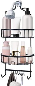 img 4 attached to 🚿 Duwee NeverRust Aluminum Caddy Organizer - Hanging Shower Caddy for Shampoo, Conditioner, and Shower Essentials - Over-The-Shower-Head Rack with Hooks for Razors and Towels - Sleek Black Design