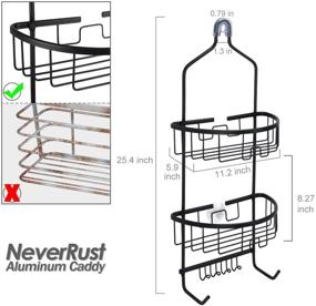 img 1 attached to 🚿 Duwee NeverRust Aluminum Caddy Organizer - Hanging Shower Caddy for Shampoo, Conditioner, and Shower Essentials - Over-The-Shower-Head Rack with Hooks for Razors and Towels - Sleek Black Design