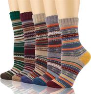 🧦 5 pairs men's winter warm wool socks - vintage thick knit, soft cabin thermal cozy crew socks – perfect gifts, one size 6-12 logo