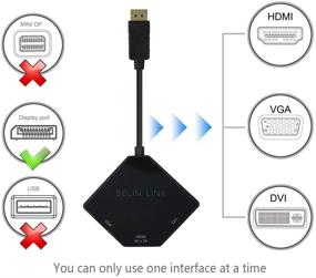 img 1 attached to 🔌 3 в 1 адаптер DP к HDMI VGA DVI: Конвертер Displayport в HDMI 4K - Мужчина к Женщина Покрытый золотом в форме бриллианта (Черный)