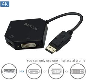 img 2 attached to 🔌 3 в 1 адаптер DP к HDMI VGA DVI: Конвертер Displayport в HDMI 4K - Мужчина к Женщина Покрытый золотом в форме бриллианта (Черный)