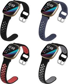 img 4 attached to 📱 iHillon 4 Pack Soft Silicone Replacement Wristbands for Fitbit Versa 3 & Fitbit Sense - Breathable Sport Bands for Men and Women (Small/Large)