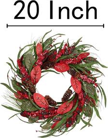 img 3 attached to 🎄 Farmhouse Christmas Wreath: 20 Inch Winter Door Wreath with Artificial Snow, Red Wooden Leaves, Berries, and Pine Cones - Festive Decorations with Buffalo Check Pattern