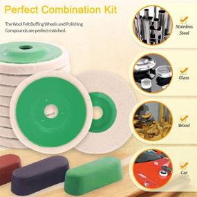 img 2 attached to 🧹 Rustark 13 Pcs Polishing Wheel Kit with Compounds - Includes 10pcs 4'' 100mm Wool Felt Polishing Buffing Wheel Pad with Bore Dia, Black Emery, Brown Tripoli, and General Green Compound