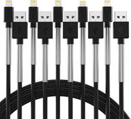 🔌 apple mfi certified fast lightning cable - 6ft long iphone charger, 5pack, with spring protection for iphone 12/11/mini/pro/max/x/xs/xr/8/7/plus/6/6s/se etc. - black logo
