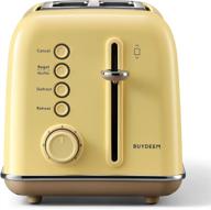 🍞 buydeem dt-620 2-slice toaster: retro stainless steel, wide slots, high lift lever, bagel function, muffin function, removal crumb tray, 7-shade settings (mellow yellow) логотип