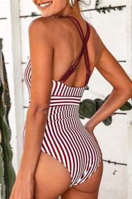 img 2 attached to CUPSHE V Neck One Piece Swimsuit with Ruffled Back and Cross Design - Women's Swimwear