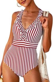 img 4 attached to CUPSHE V Neck One Piece Swimsuit with Ruffled Back and Cross Design - Women's Swimwear