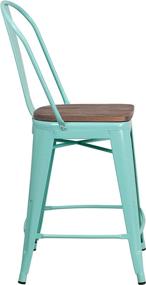 img 1 attached to 🪑 Mint Green Metal Counter Height Stool with Back and Wood Seat, 24-inch, by Flash Furniture