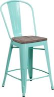 🪑 mint green metal counter height stool with back and wood seat, 24-inch, by flash furniture logo