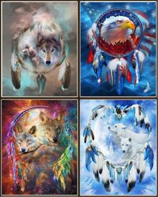 img 4 attached to 🖌️ Newbested 4 PCS DIY Partial Drill Diamond Painting 5D Home Decoration Handmade Rhinestone Embroidery Mosaic Cross Stitch Kit (Featuring Wolves and Eagles)