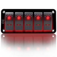 fxc rocker switch aluminum panel 5 gang toggle switches dash 5 pin on/off 2 led backlit for marine boat car - red логотип