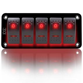 img 4 attached to FXC Rocker Switch Aluminum Panel 5 Gang Toggle Switches Dash 5 Pin ON/Off 2 LED Backlit for Marine Boat Car - Red