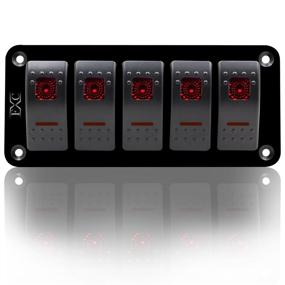 img 3 attached to FXC Rocker Switch Aluminum Panel 5 Gang Toggle Switches Dash 5 Pin ON/Off 2 LED Backlit for Marine Boat Car - Red