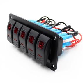 img 2 attached to FXC Rocker Switch Aluminum Panel 5 Gang Toggle Switches Dash 5 Pin ON/Off 2 LED Backlit for Marine Boat Car - Red