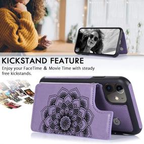 img 1 attached to 📱 iPhone 11 Case with Card Holder, RFID Blocking, Kick Stand, Wrist Strap, Magnetic Car Mount, Mandala Embossed Leather Back Flip Cover Case for iPhone 11 (2019), Purple by CASEOWL