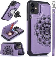 📱 iphone 11 case with card holder, rfid blocking, kick stand, wrist strap, magnetic car mount, mandala embossed leather back flip cover case for iphone 11 (2019), purple by caseowl logo