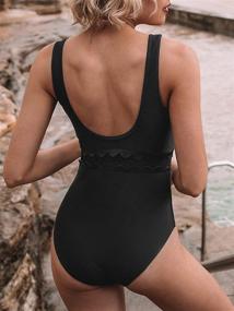 img 2 attached to CUPSHE Women's V Neck Scalloped Trim Contrast Mesh One Piece Swimsuit with Wide Straps and Low Back