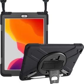 img 4 attached to 📱 ProCase iPad 10.2 (2021 9th Gen/2020 8th Gen/ 2019 7th Gen) Rugged Case - Black | Heavy-Duty Shockproof Cover with 360 Rotation, Typing Kickstand & Shoulder Hand Strap