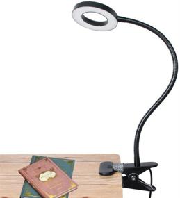 img 4 attached to Dimmable LED USB Clamp Desk Light for Book, Bed Headboard, Bedroom, Office - Clip on Light Reading Lights with 3 Light Modes, 10 Brightness Levels - Flexible Night Light, Adapter Included, 7W - Black