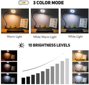 img 2 attached to Dimmable LED USB Clamp Desk Light for Book, Bed Headboard, Bedroom, Office - Clip on Light Reading Lights with 3 Light Modes, 10 Brightness Levels - Flexible Night Light, Adapter Included, 7W - Black