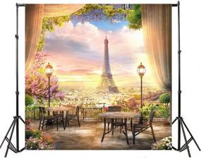 img 1 attached to 🗼 LFEEY 6x6ft Eiffel Tower Paris Garden Backdrops for Photoshoot with Window Curtain, Flowers, Trees, Sunset Landscape - City View Photography Background for Adults' Wedding Portraits, Vacation Photo Studio Props