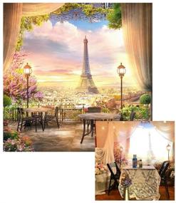 img 4 attached to 🗼 LFEEY 6x6ft Eiffel Tower Paris Garden Backdrops for Photoshoot with Window Curtain, Flowers, Trees, Sunset Landscape - City View Photography Background for Adults' Wedding Portraits, Vacation Photo Studio Props