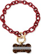 🐶 rojwei coloured stainless steel dog chain collar with light gold hook and leopard dog bone tag - red, 22-inch size logo