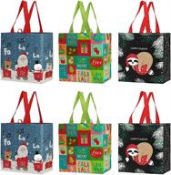 🛍️ pack of 6 reusable grocery bags - heavy duty, water resistant, laminated material with assorted holiday xmas christmas prints логотип