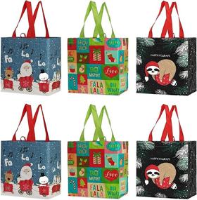 img 1 attached to 🛍️ Pack of 6 Reusable Grocery Bags - Heavy Duty, Water Resistant, Laminated Material with Assorted Holiday Xmas Christmas Prints