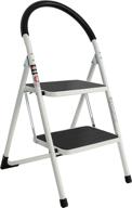 efine 2 step ladder folding step stool with handgrip, anti-slip pedal, and sturdy 🪜 steel construction - 330lbs capacity - white and black combo - 2ft 2 step ladder logo