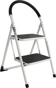 img 4 attached to EFINE 2 Step Ladder Folding Step Stool with Handgrip, Anti-Slip Pedal, and Sturdy 🪜 Steel Construction - 330lbs Capacity - White and Black Combo - 2ft 2 Step Ladder