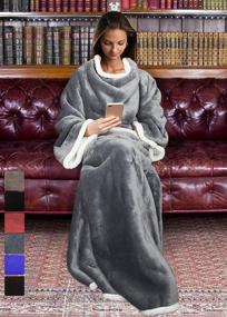 img 3 attached to 🧥 Tirrinia Sherpa Wearable Blanket: Ultra Soft & Comfy Full Body Throw with Sleeves for Adults - Grey