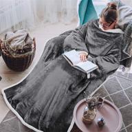 🧥 tirrinia sherpa wearable blanket: ultra soft & comfy full body throw with sleeves for adults - grey logo