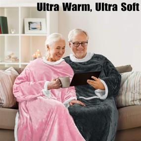 img 2 attached to 🧥 Tirrinia Sherpa Wearable Blanket: Ultra Soft & Comfy Full Body Throw with Sleeves for Adults - Grey