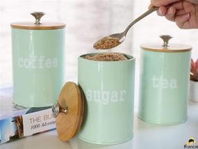 img 3 attached to Stylish Set of 3 Light Green Metal Food 🍃 Storage Tins with Bamboo Lid – Sugar, Tea, Coffee Canister Jars