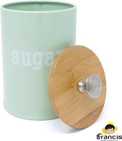 img 1 attached to Stylish Set of 3 Light Green Metal Food 🍃 Storage Tins with Bamboo Lid – Sugar, Tea, Coffee Canister Jars