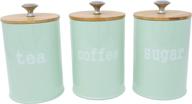 stylish set of 3 light green metal food 🍃 storage tins with bamboo lid – sugar, tea, coffee canister jars логотип