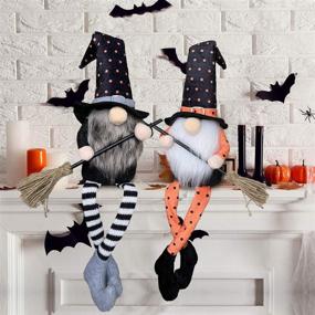 img 4 attached to 🎃 Halloween Plush Gnome - Adorable DIY Bendable Hat, Dangle Leg Sitting Witch - Decor Sets of 2