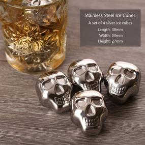 img 1 attached to 🧊 Set of 4 Reusable Stainless Steel Skull Head Ice Cubes - Chilling Stones for Whiskey, Wine, Beer, Vodka - Silver Chillers