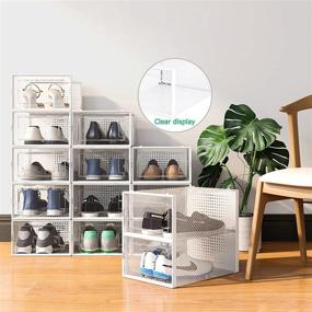 img 3 attached to 👞 Clear Plastic Stackable Shoe Organizer - 12 Pack White QualiapeX Shoe Storage Boxes - Foldable Storage Bins Shoe Container Box